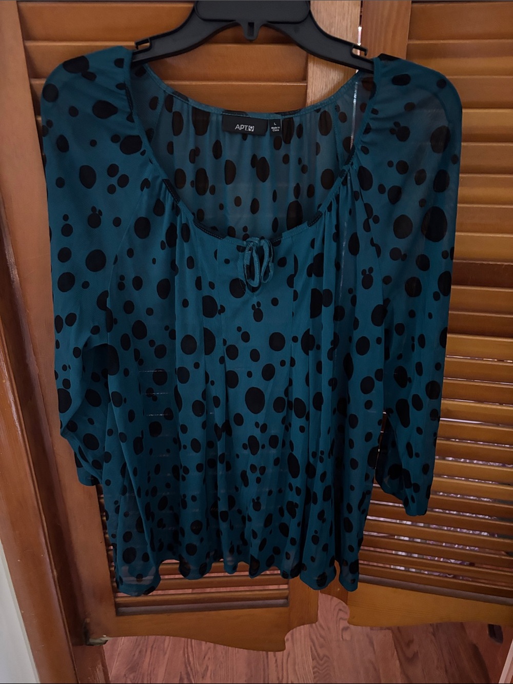 Apt. 9 Teal and Black Polka Dot Peasant Top